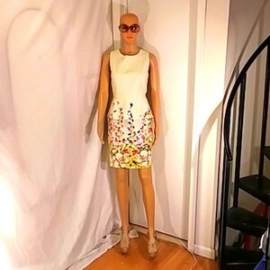 🔥 NWOT Cynthia Steffe Cream With Multicolor Floral Pelum Waist Sheath Dress